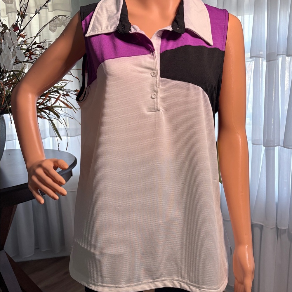 Emerald 18 Golf Sleeveless Polo NWT | Colorblock Purple Black White | Size XL - Picture 10 of 12